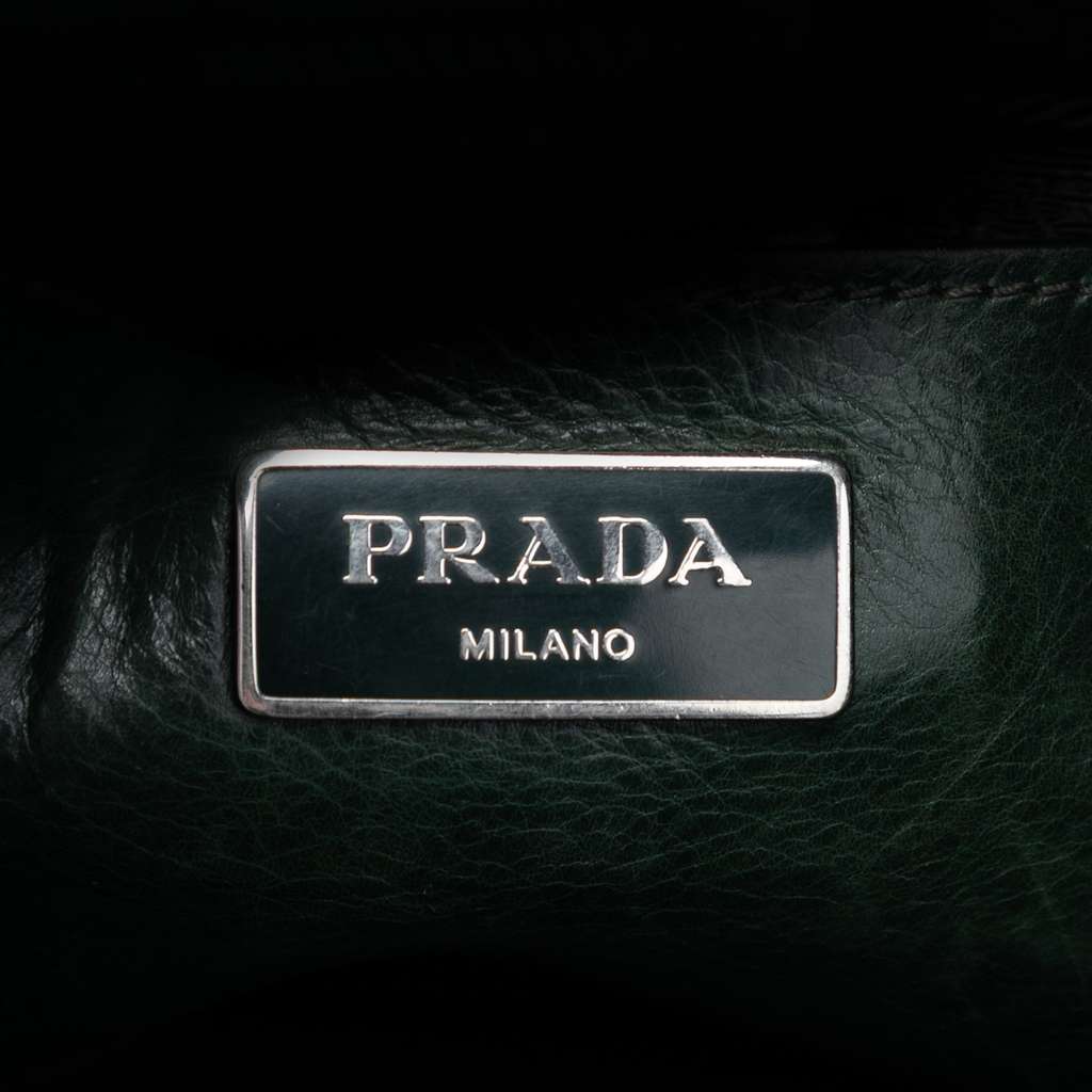 Prada Glace Calf Zip Satchel Green Leather Good condition - Box View