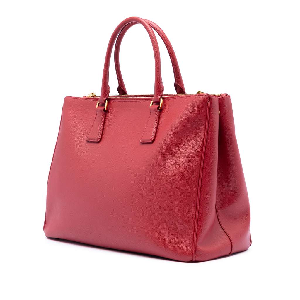 Prada Large Saffiano Lux Galleria Double Zip Satchel Red Leather Fair condition - Back View
