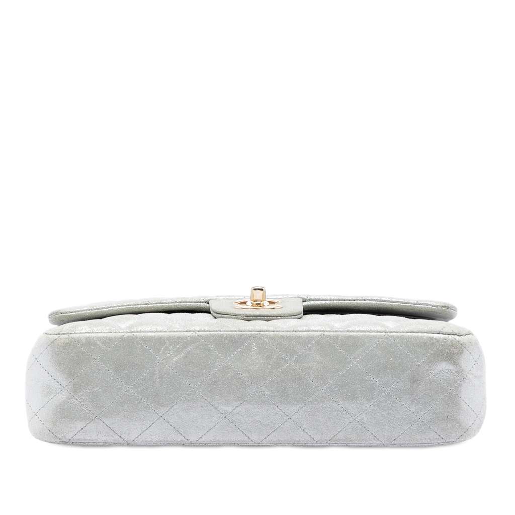 Chanel Medium Classic Metallic Lambskin Double Flap Silver Leather Good condition - Inside View