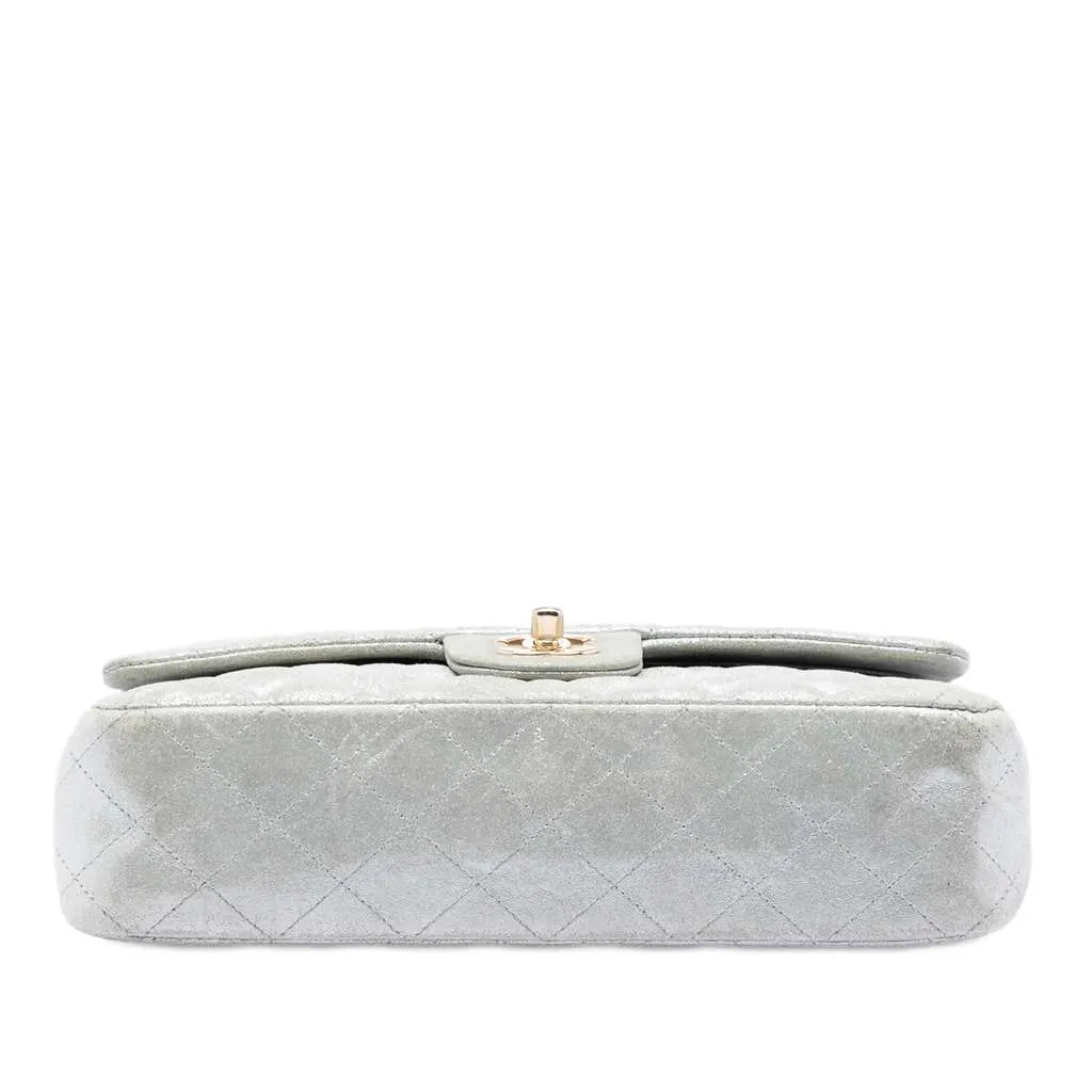 Chanel Medium Classic Metallic Lambskin Double Flap Silver Leather Very good - Inside View