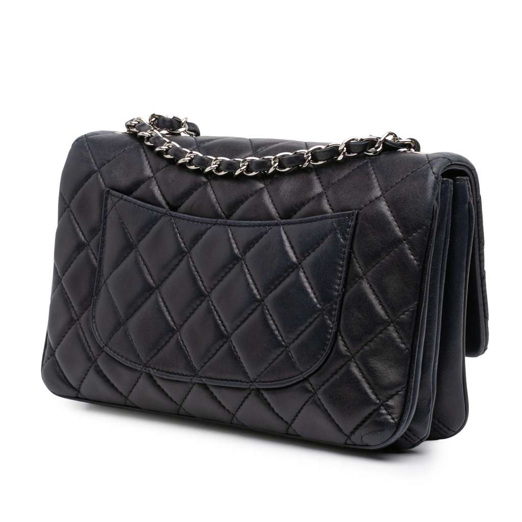 Chanel Medium Quilted Lambskin 3 Accordion Flap Black Leather Good condition - Back View