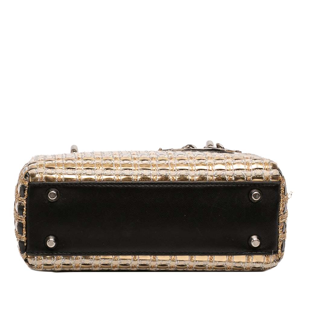 Dior Mini Metallic Leather Woven Tweed Lady Dior Gold Tweed Good condition - Inside View