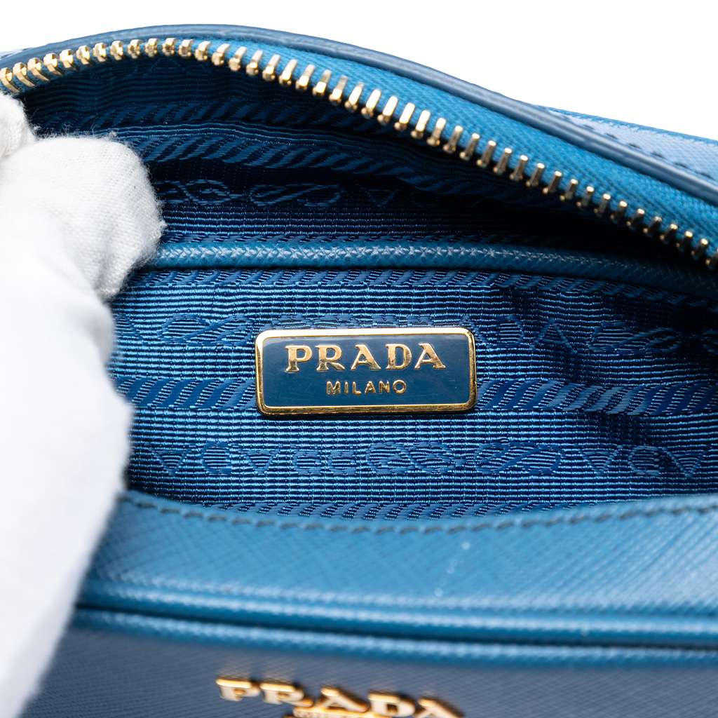Prada Saffiano Lux Camera Bag Blue Leather Good condition - Box View