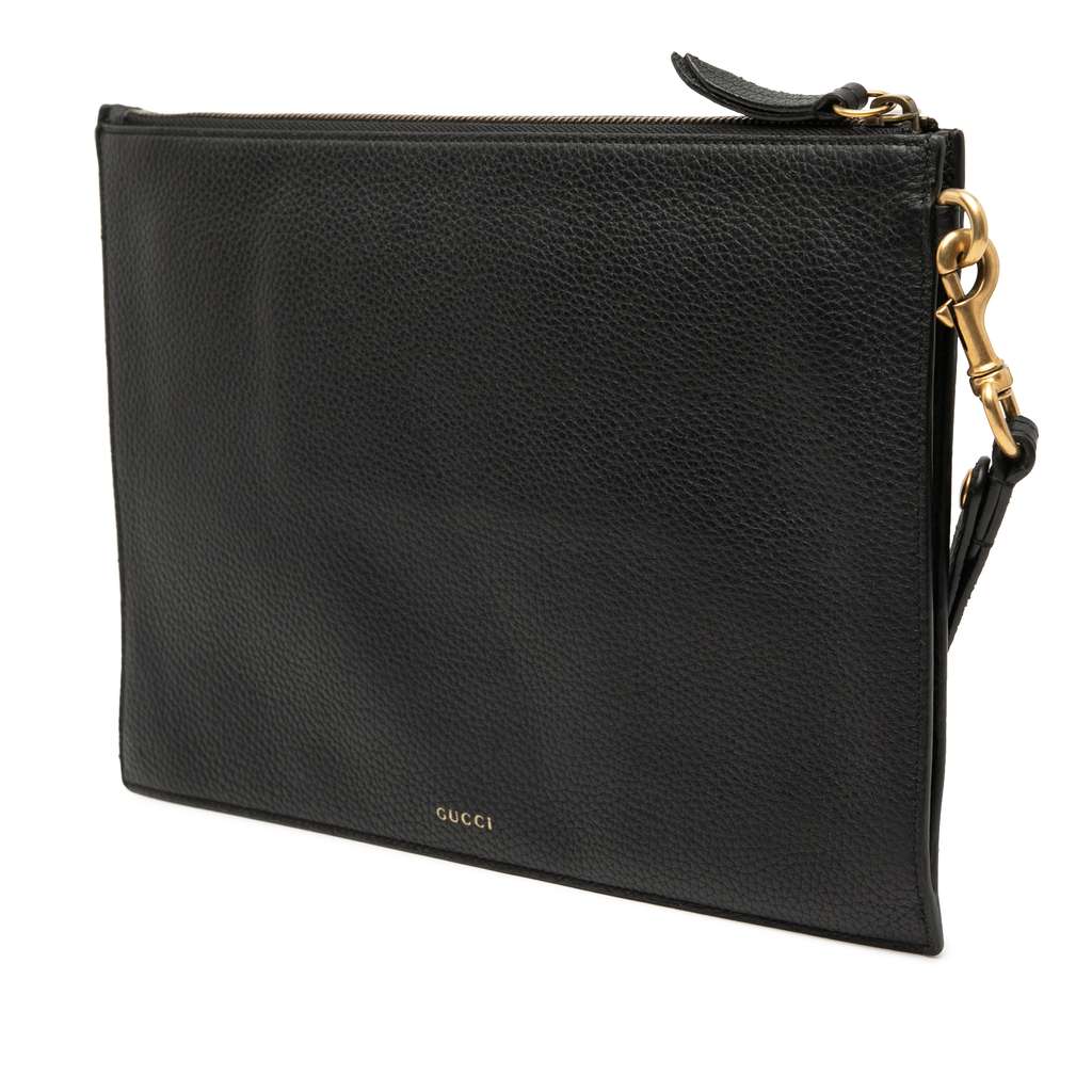 Gucci Leather Dragon Embroidered Zip Pouch Black Leather Good condition - Back View