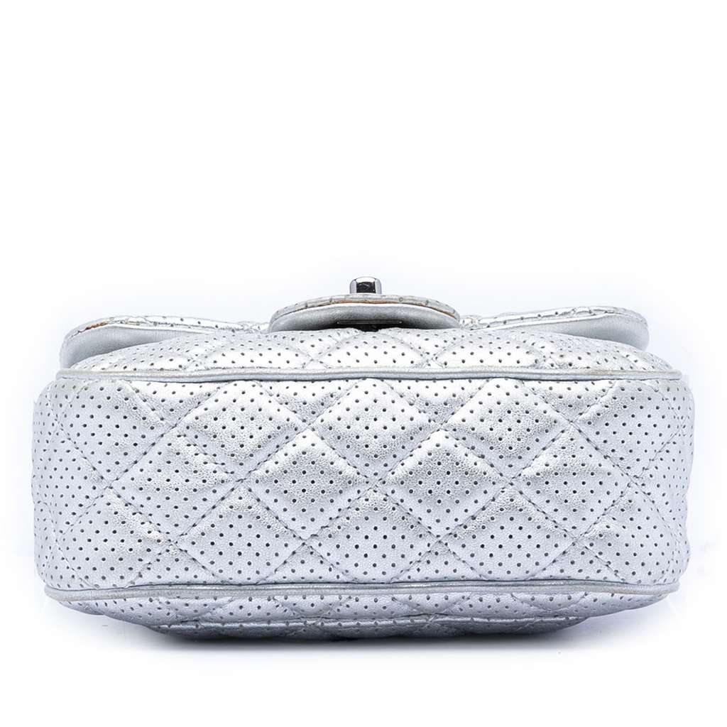 Chanel Mini Perforated Lambskin Punch Flap Silver Leather Good condition - Inside View