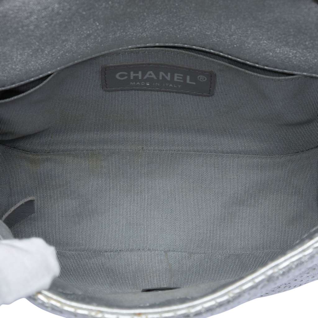 Chanel Mini Perforated Lambskin Punch Flap Silver Leather Good condition - Model View