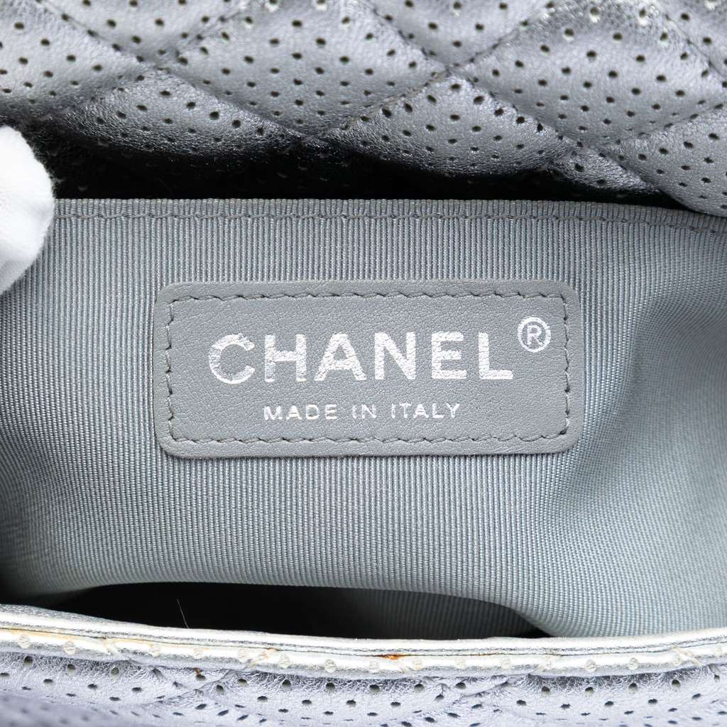 Chanel Mini Perforated Lambskin Punch Flap Silver Leather Good condition - Box View