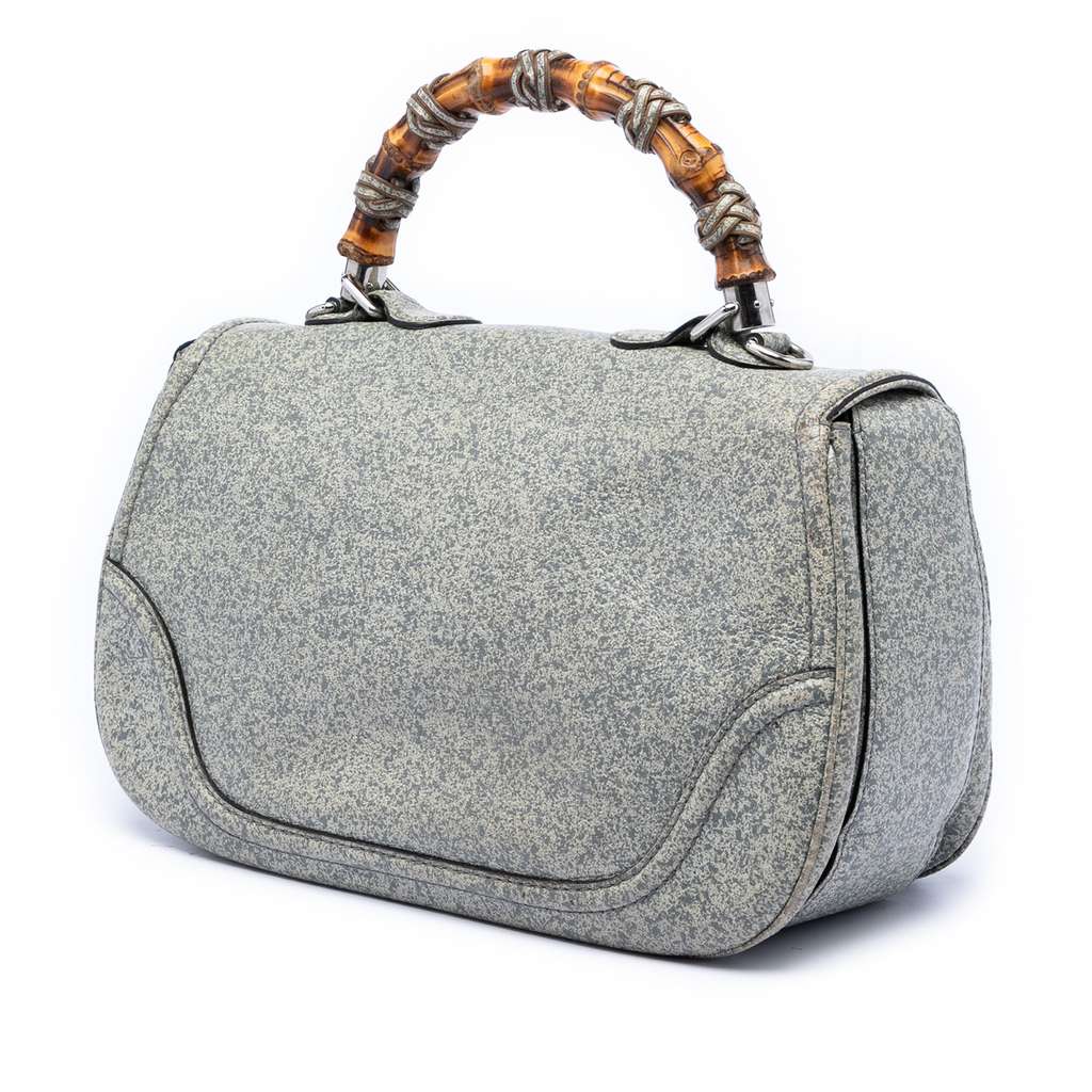 Gucci Large Speckled Leather New Bamboo Top Handle Bag Grey Leather Good condition - Back View