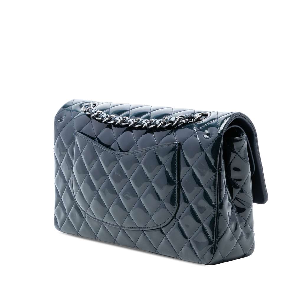Chanel Medium Classic Patent Double Flap Blue Leather Good condition - Back View