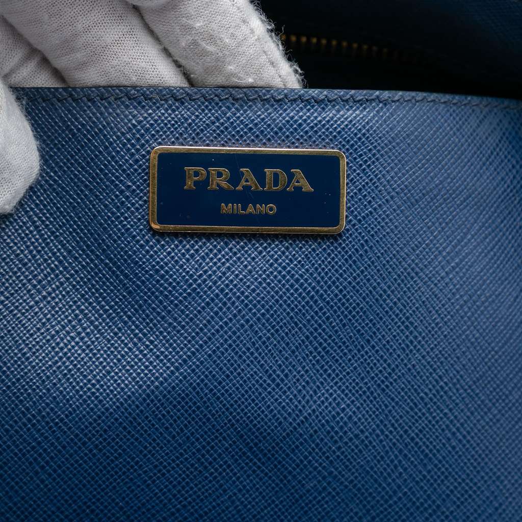 Prada Medium Saffiano Lux Galleria Double Zip Satchel Blue Leather Good condition - Box View