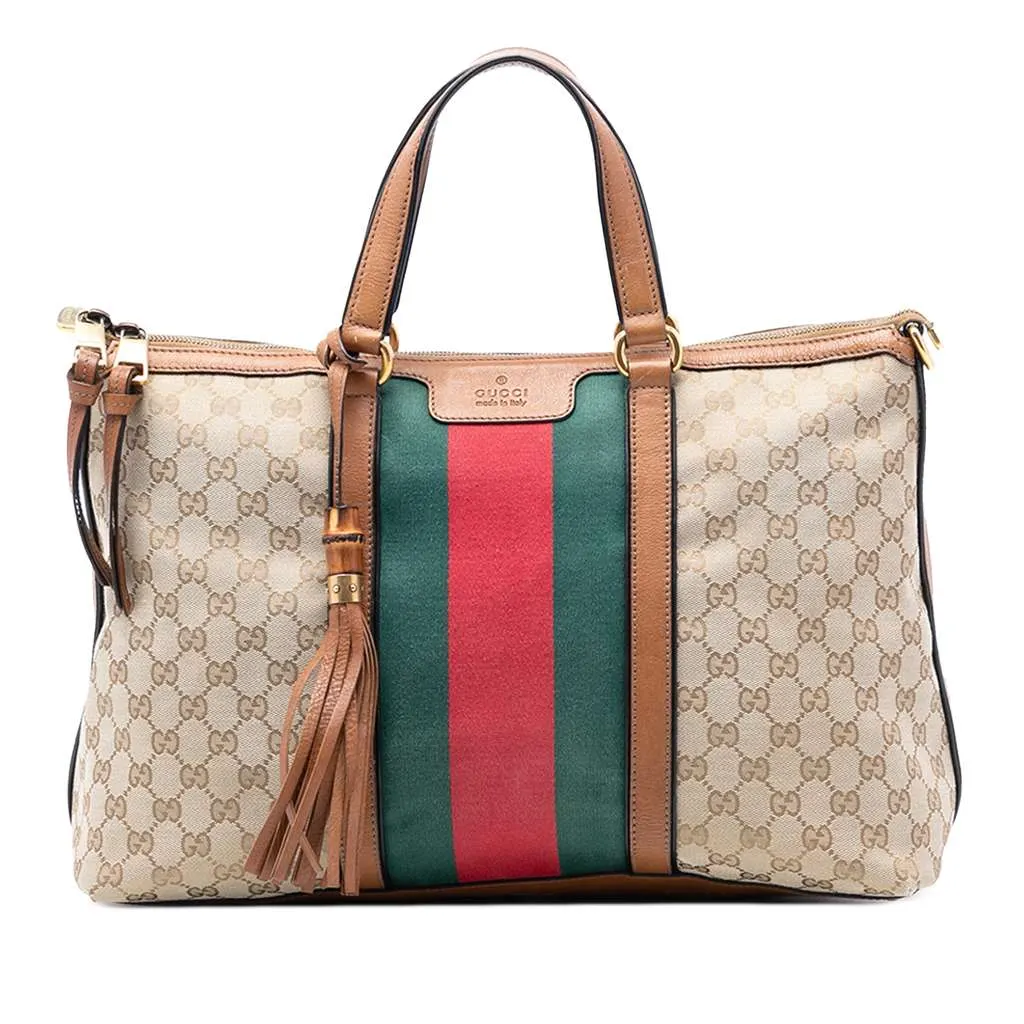 Gucci Medium GG Canvas Web Rania Top Handle Bag Brown Canvas Very good - Front View