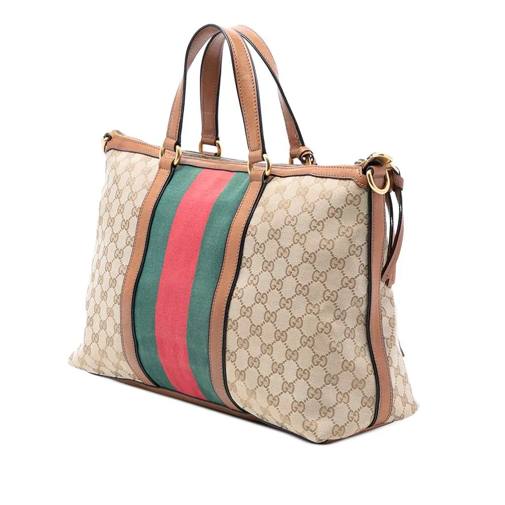 Gucci Medium GG Canvas Web Rania Top Handle Bag Brown Canvas Very good - Back View