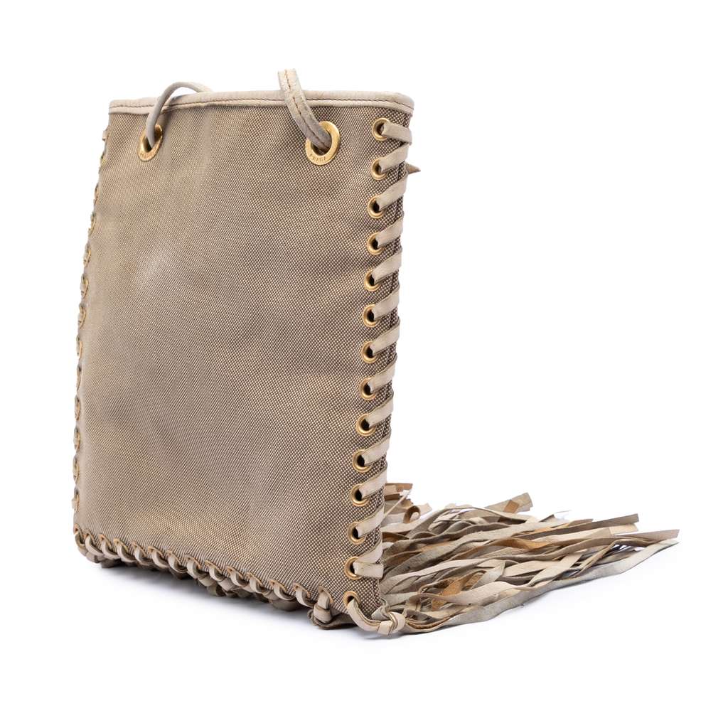 Prada Canvas and Leather Fringed Canapa Logo Crossbody Brown Canvas Good condition - Back View