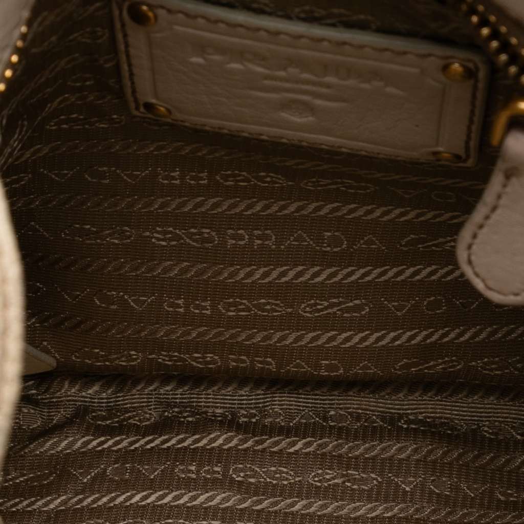 Prada Canvas and Leather Fringed Canapa Logo Crossbody Brown Canvas Good condition - Model View