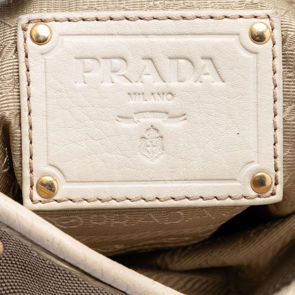 Prada Canvas and Leather Fringed Canapa Logo Crossbody Brown Canvas Good condition - Box View