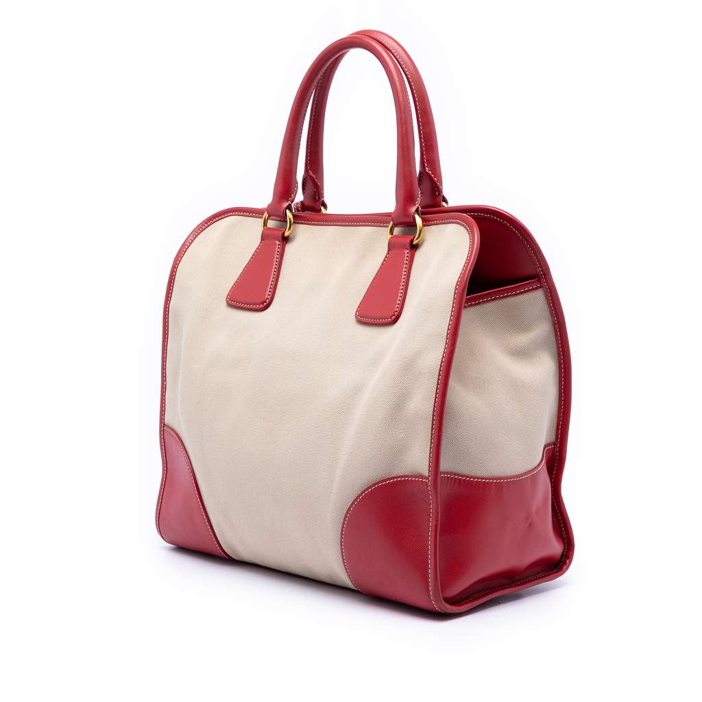 Prada Saffiano Trimmed Canvas Canapa Satchel Brown Canvas Good condition - Back View