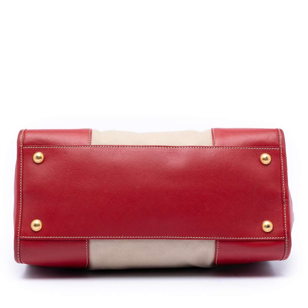 Prada Saffiano Trimmed Canvas Canapa Satchel Brown Canvas Good condition - Inside View