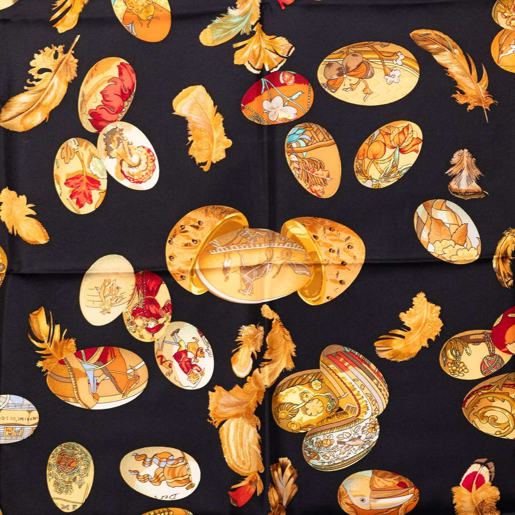 Hermès Couvee d Hermes Silk Scarf 90 Black Silk Good condition - Back View