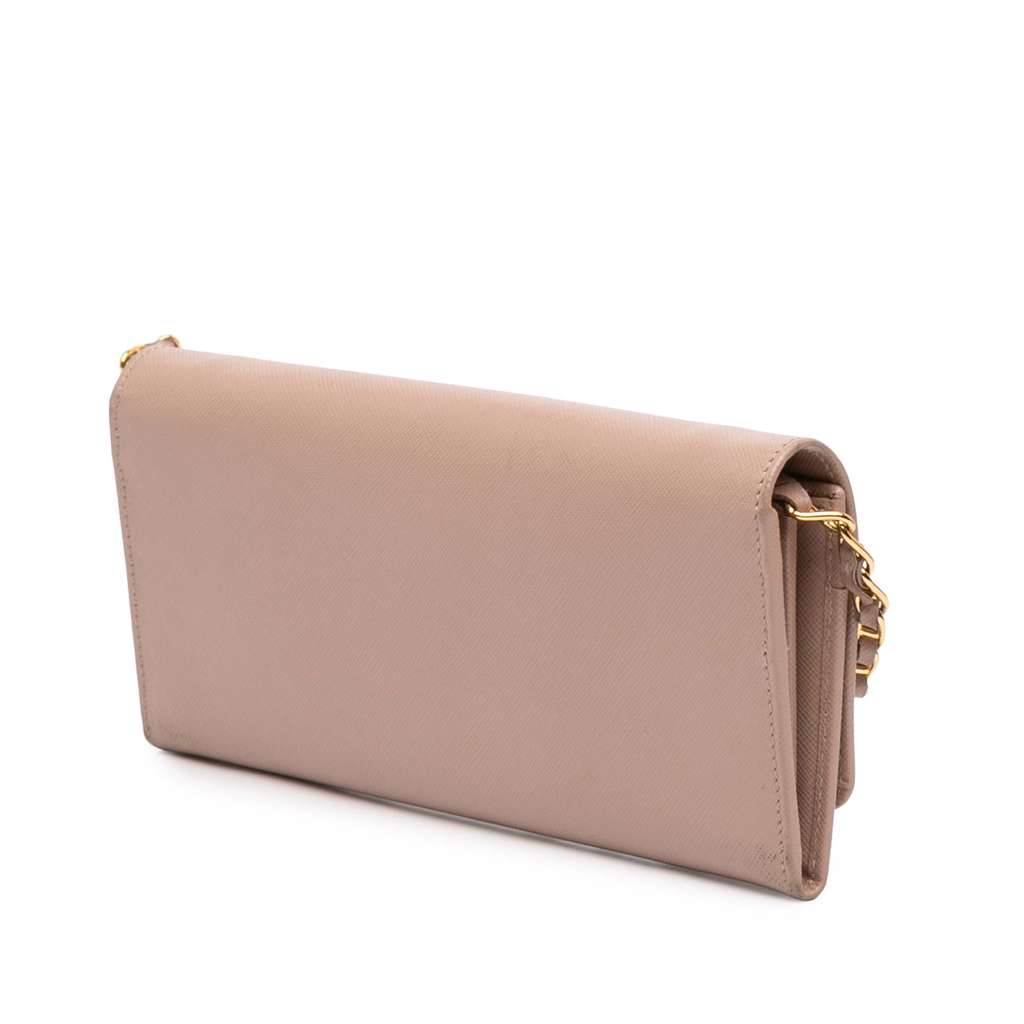Prada Saffiano Wallet on Chain Brown Leather Good condition - Back View