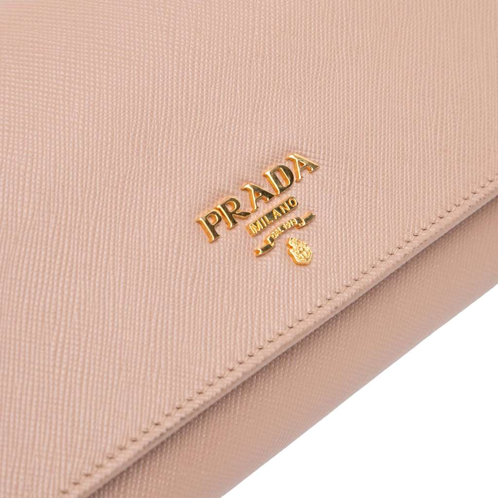 Prada Saffiano Wallet on Chain Brown Leather Good condition - Box View