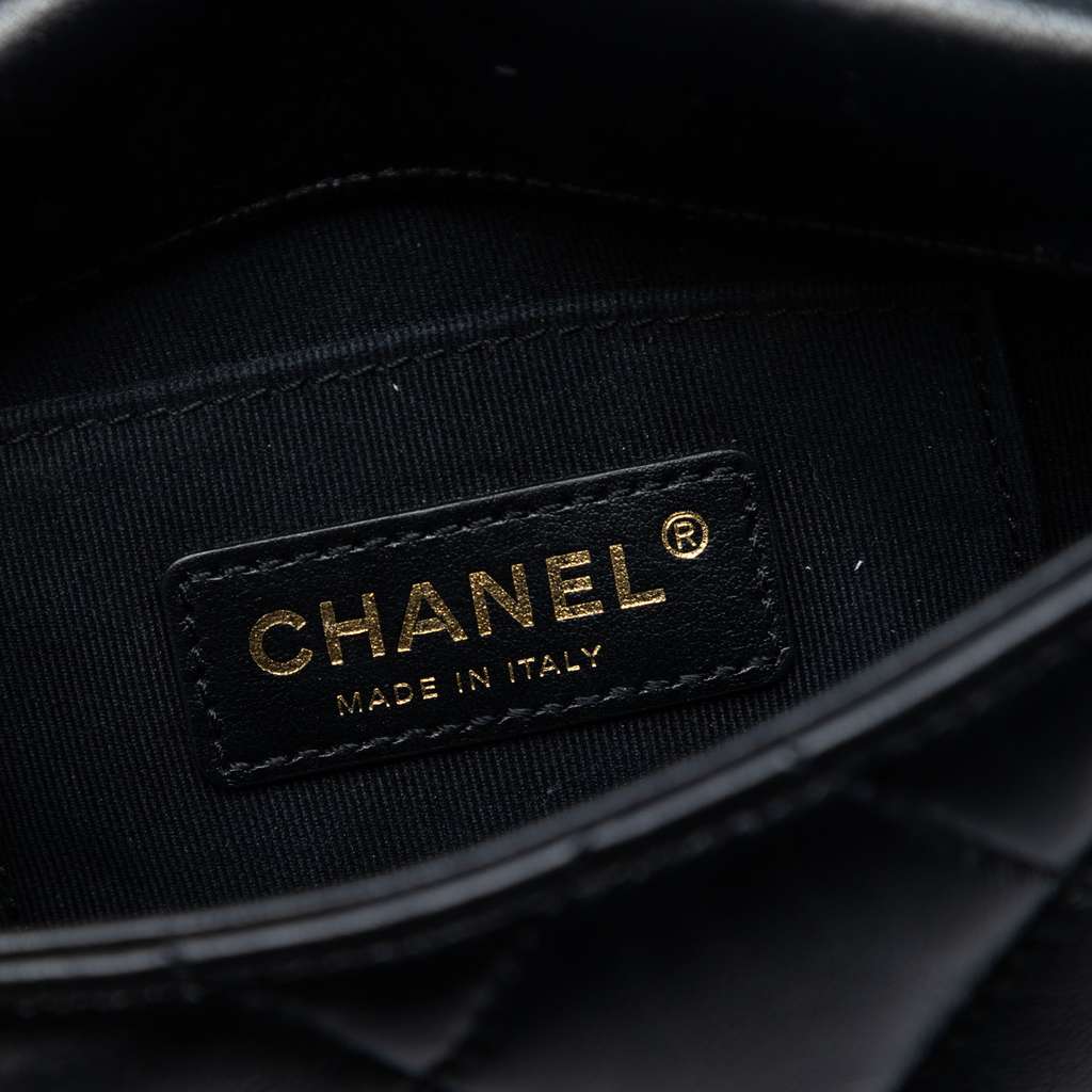 Chanel Mini Quilted Lambskin Lacquered Chain Flap Black Leather Good condition - Box View