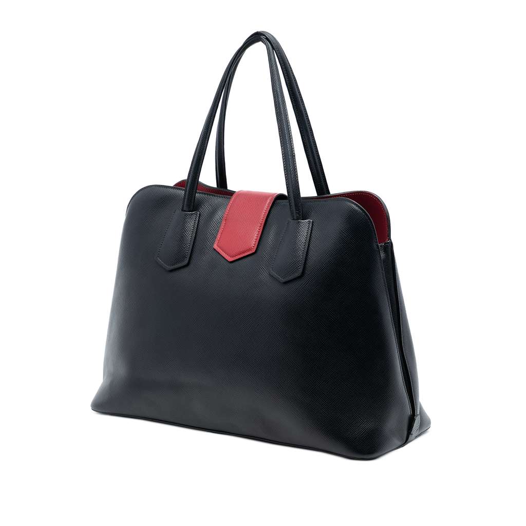 Prada Saffiano Cuir Convertible Top Handle Bag Black Leather Good condition - Back View