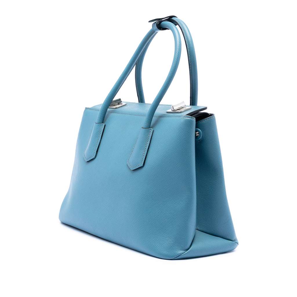 Prada Saffiano Cuir Turnlock Twin Satchel Blue Leather Good condition - Back View