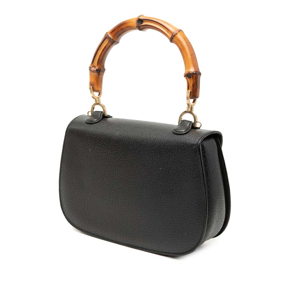 Gucci Grained Calfskin Bamboo Night Black Leather Good condition - Back View