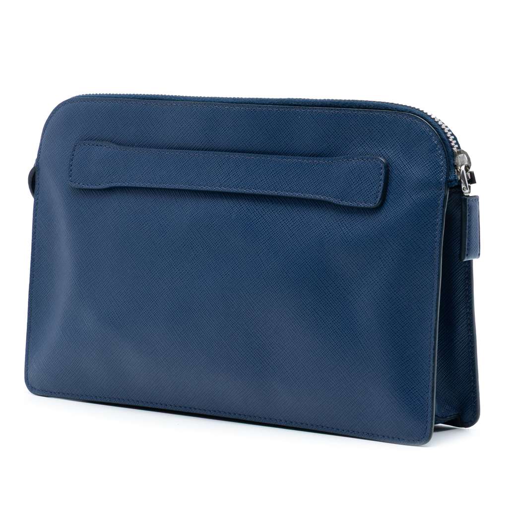 Prada Saffiano Bellboy Clutch Blue Leather Good condition - Back View
