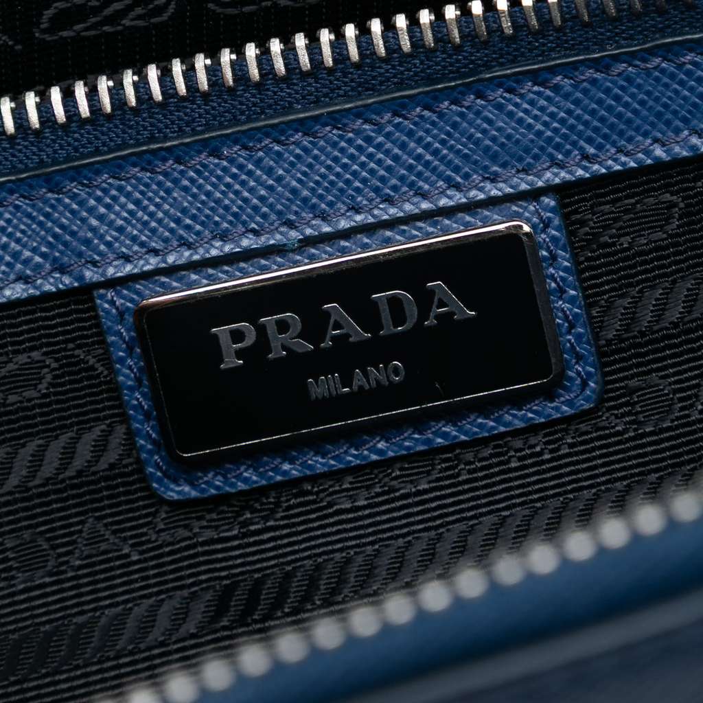 Prada Saffiano Bellboy Clutch Blue Leather Good condition - Box View