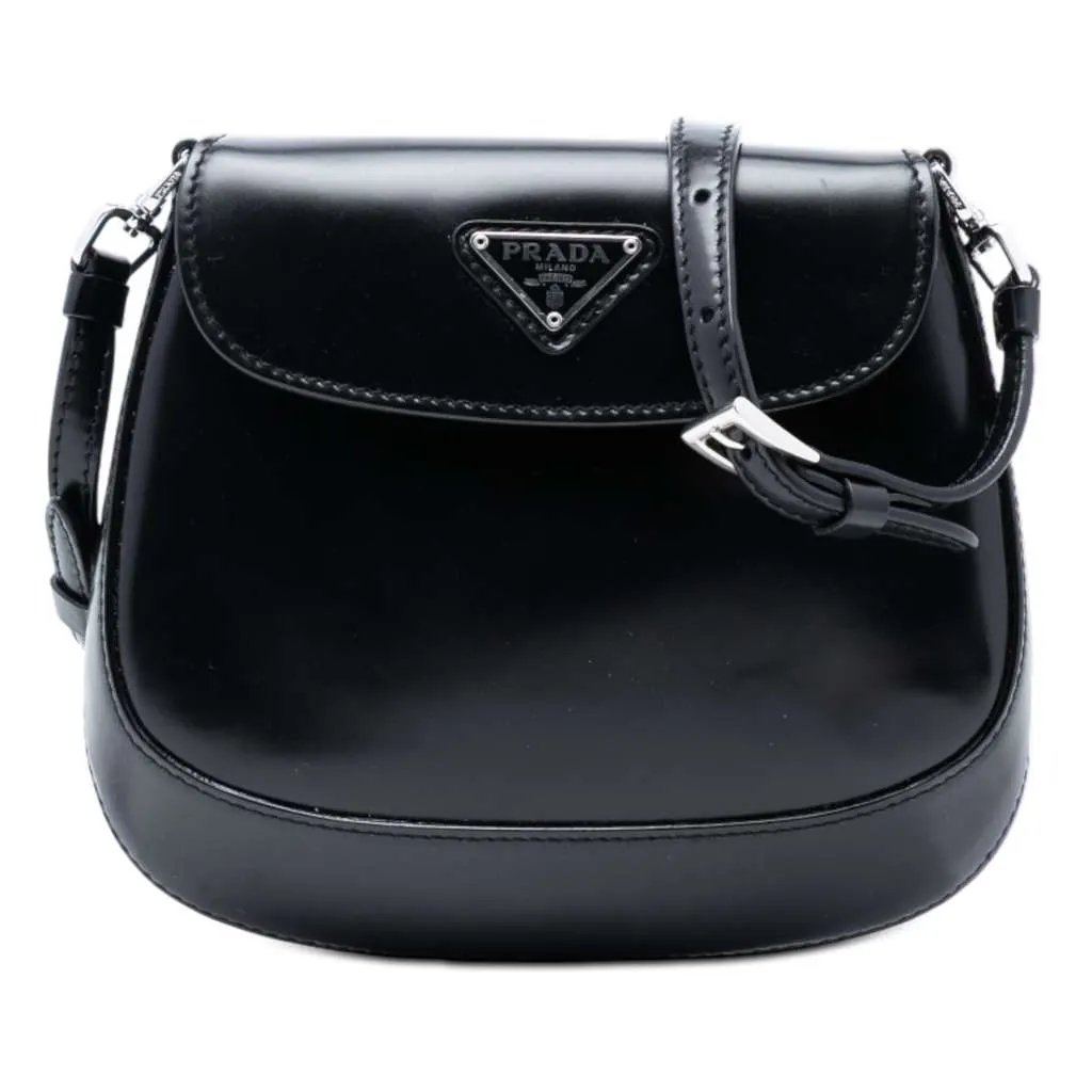 Prada Mini Spazzolato Cleo Flap Black Leather Very good - Front View