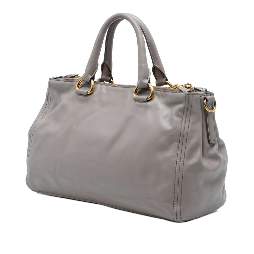 Prada Small Soft Calf Double Zip Satchel Grey Leather Good condition - Back View