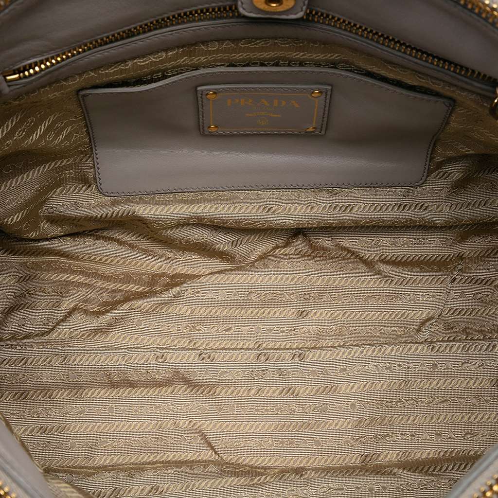 Prada Small Soft Calf Double Zip Satchel Grey Leather Good condition - Model View