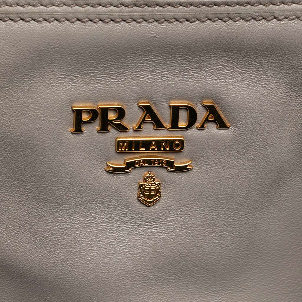Prada Small Soft Calf Double Zip Satchel Grey Leather Good condition - Box View