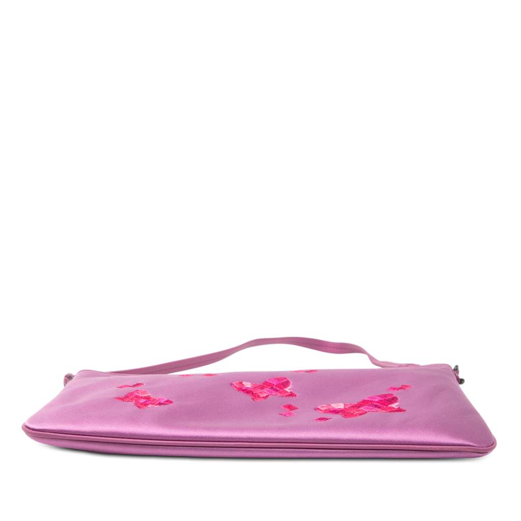 Bottega Veneta Satin Embroidered Butterflies Shoulder Bag Purple Satin Good condition - Inside View