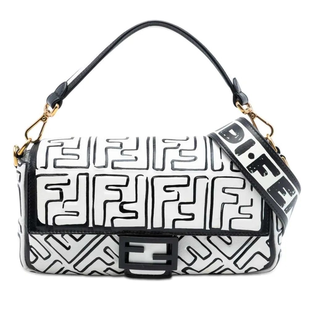 Fendi Joshua Vides California Sky Medium Embossed Leather Baguette Satchel White Leather Very good - Front View