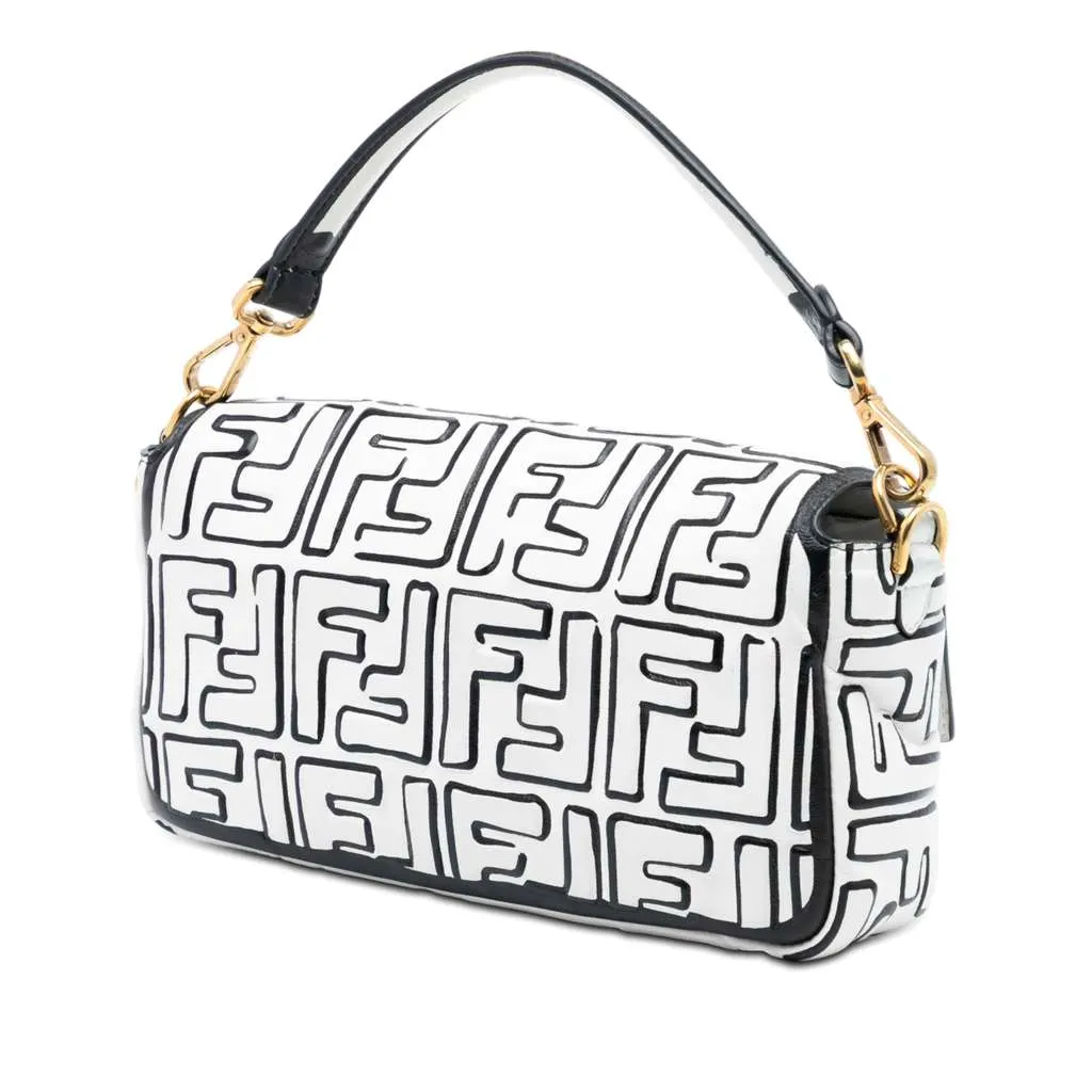 Fendi Joshua Vides California Sky Medium Embossed Leather Baguette Satchel White Leather Very good - Back View