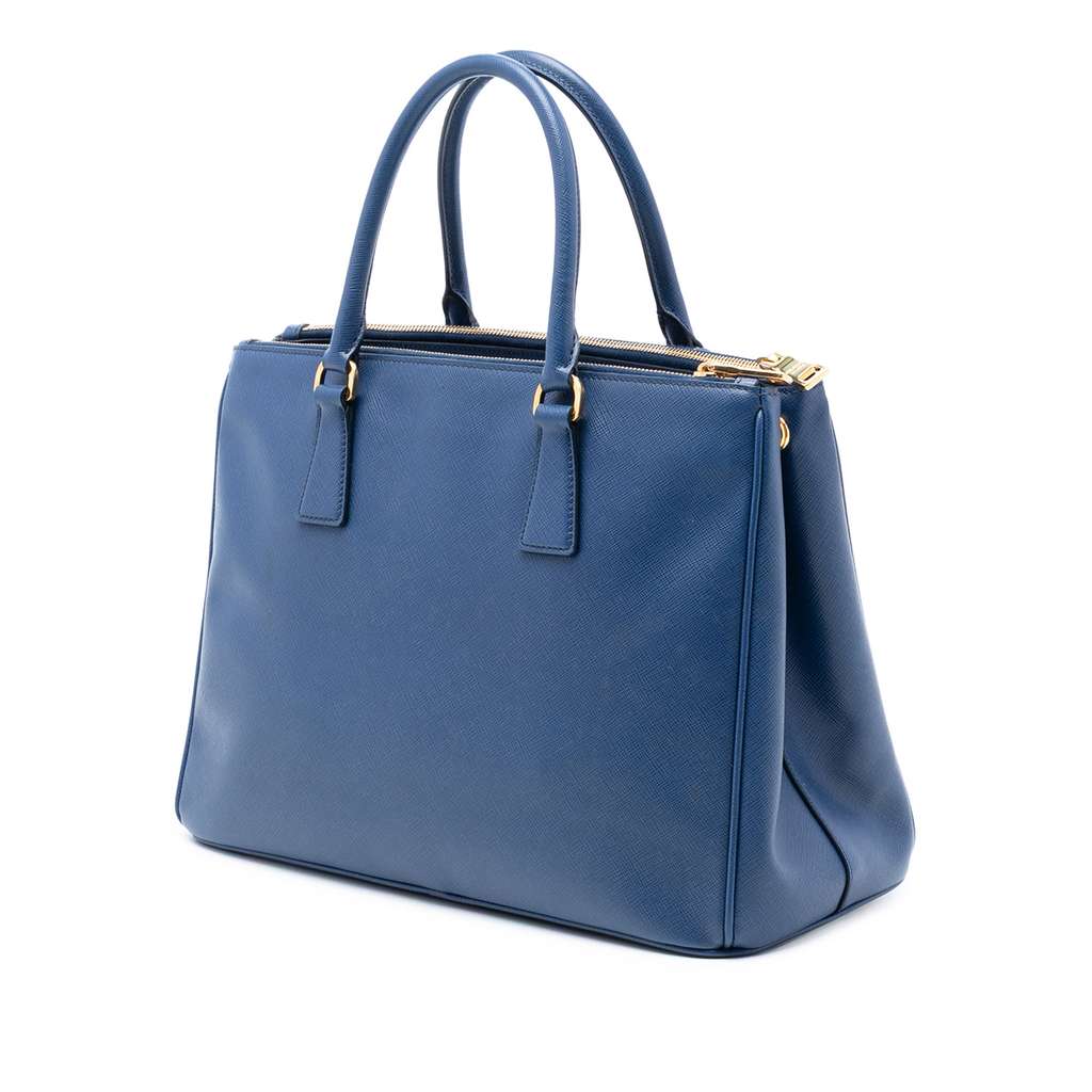 Prada Medium Saffiano Lux Galleria Double Zip Satchel Blue Leather Good condition - Back View