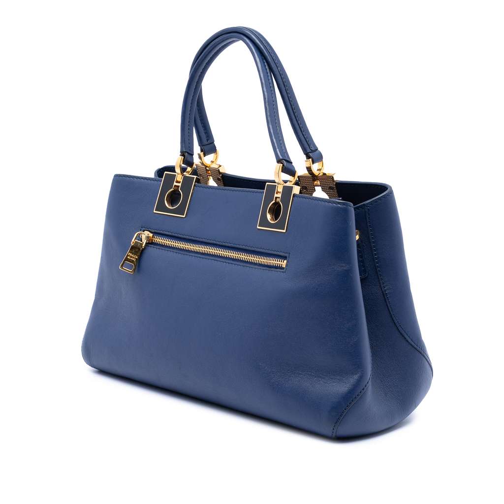 Prada Vitello Lux Satchel Blue Leather Good condition - Back View