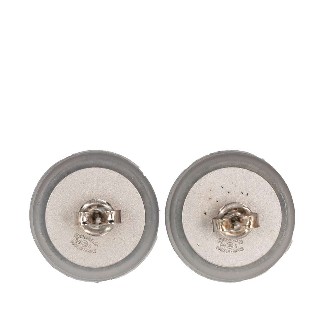Chanel CC Quilted Rubber Silver Plated Button Push Back Earrings Grey Good condition - Back View