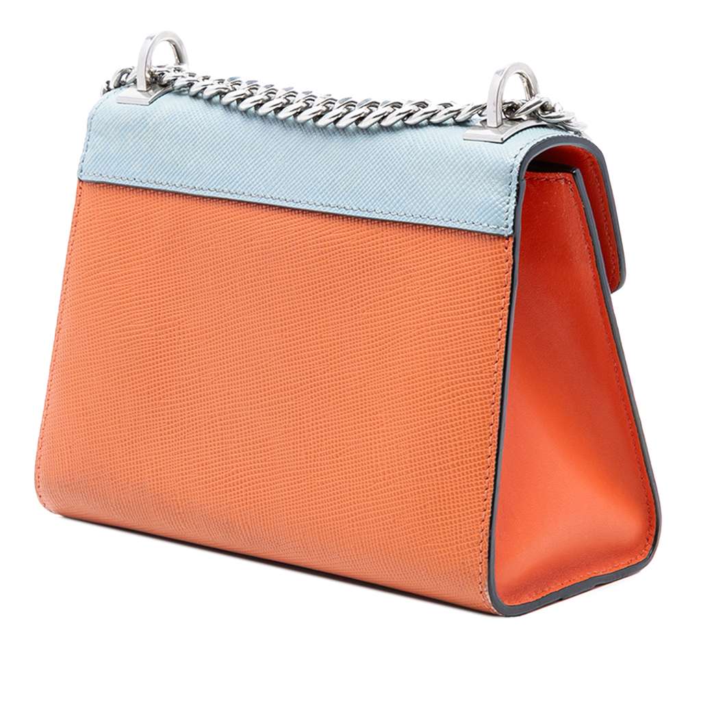 Prada Bicolor Saffiano Cuir Monochrome Robot Patches Envelope Chain Flap Orange Leather Good condition - Back View