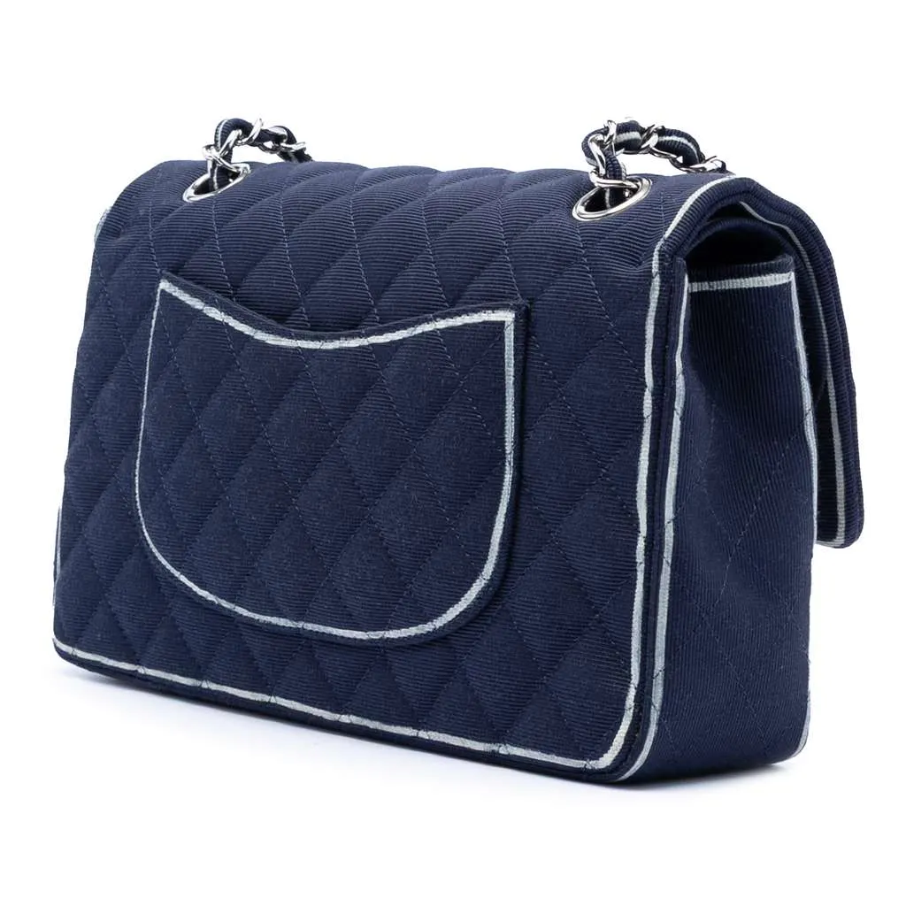 Chanel Medium Classic Printed Grosgrain Double Flap Blue Very good - Back View