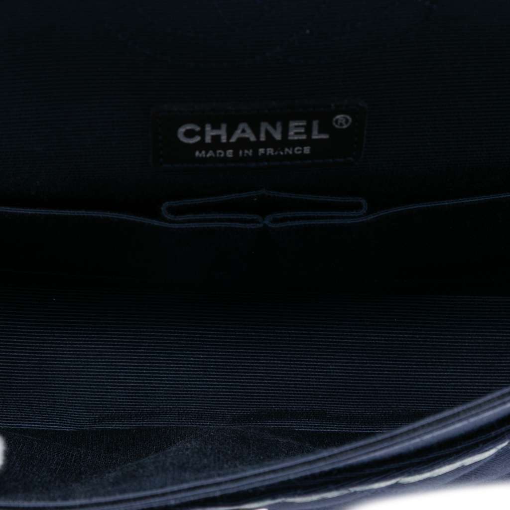 Chanel Medium Classic Printed Grosgrain Double Flap Blue Good condition - Model View