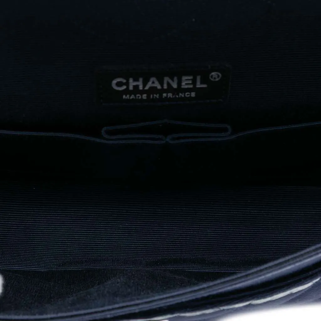 Chanel Medium Classic Printed Grosgrain Double Flap Blue Very good - Model View