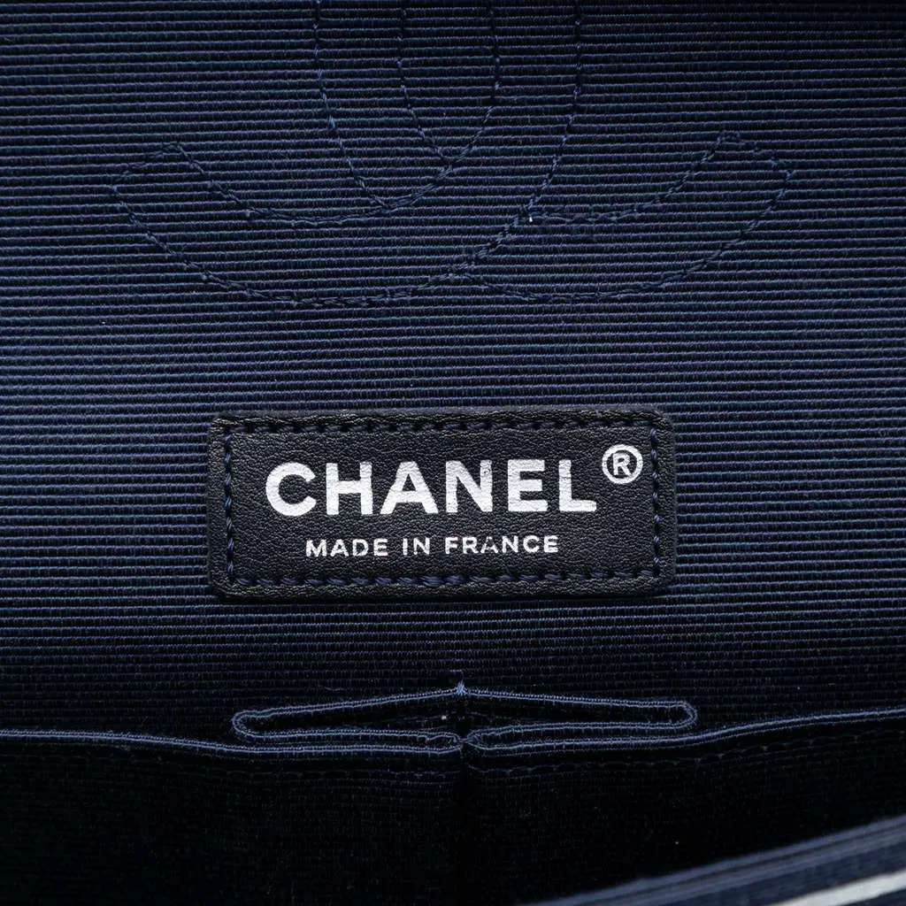 Chanel Medium Classic Printed Grosgrain Double Flap Blue Very good - Box View