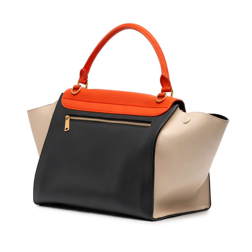 Celine Medium Tricolor Leather Trapeze Satchel Black Leather Good condition - Back View