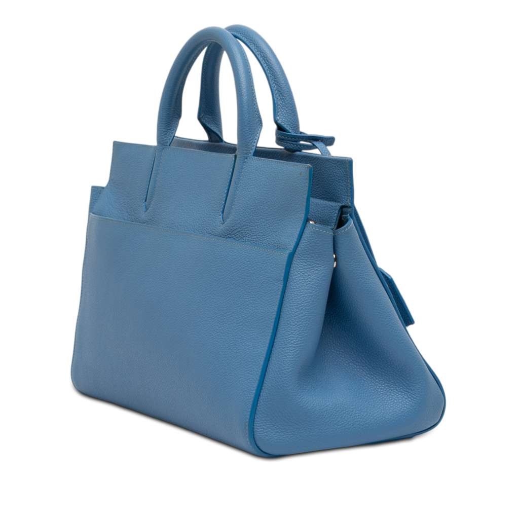 Saint Laurent Small Grained Calfskin Cabas Rive Gauche Satchel Blue Leather Good condition - Back View
