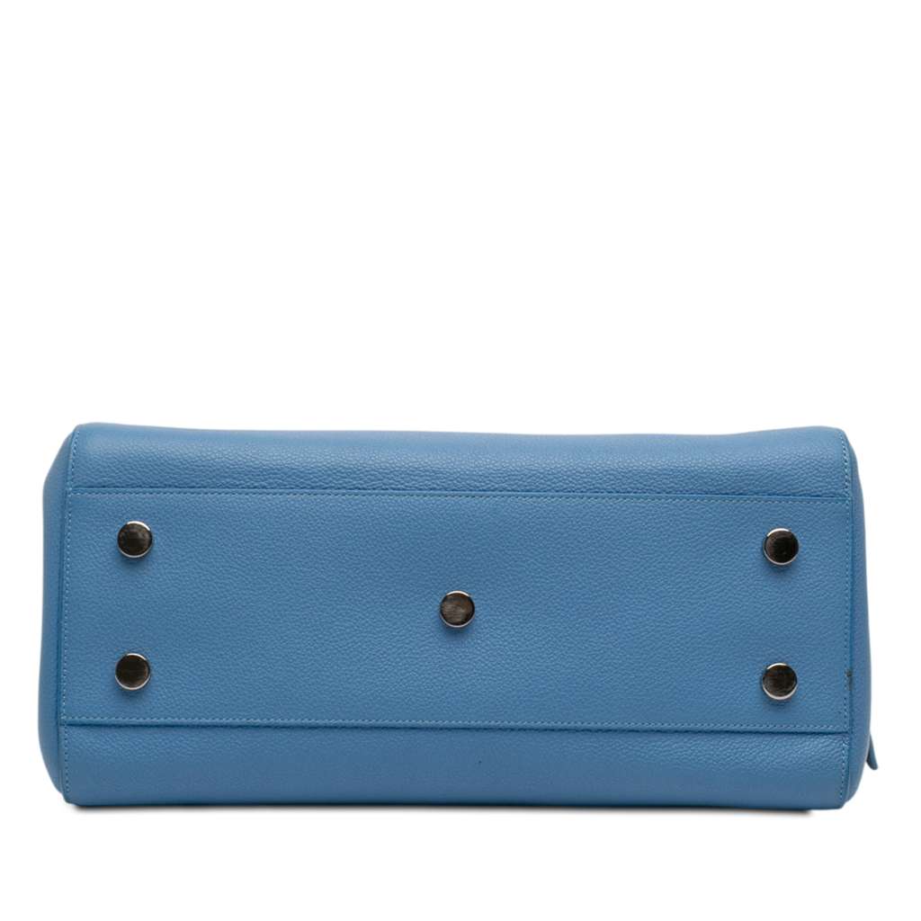 Saint Laurent Small Grained Calfskin Cabas Rive Gauche Satchel Blue Leather Good condition - Inside View