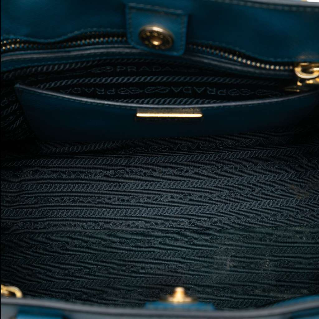 Prada Small Bicolor Saffiano Lux Galleria Satchel Blue Leather Fair condition - Model View