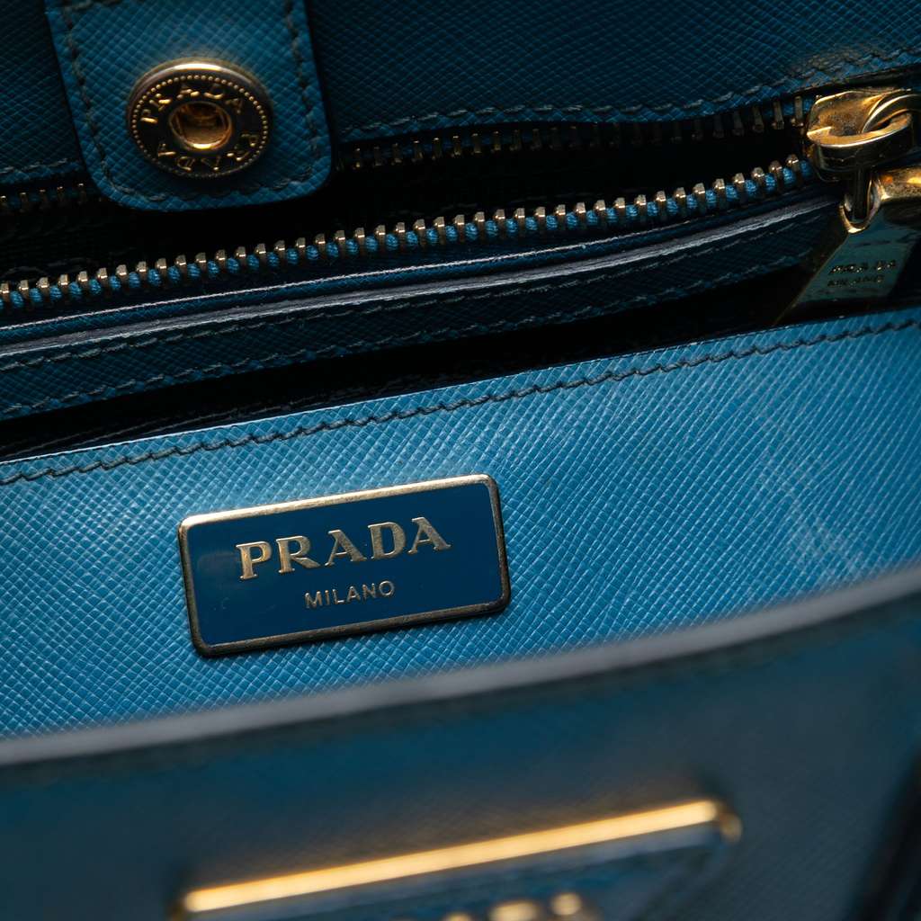 Prada Small Bicolor Saffiano Lux Galleria Satchel Blue Leather Fair condition - Box View